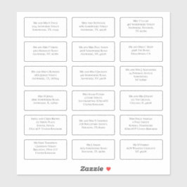 18 Einzeladressen für den Namen eines Hochzeitgäst Aufkleber
