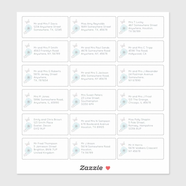 18 Einzelname Anschrift Wedding Guest Floral Aufkleber (Blatt)
