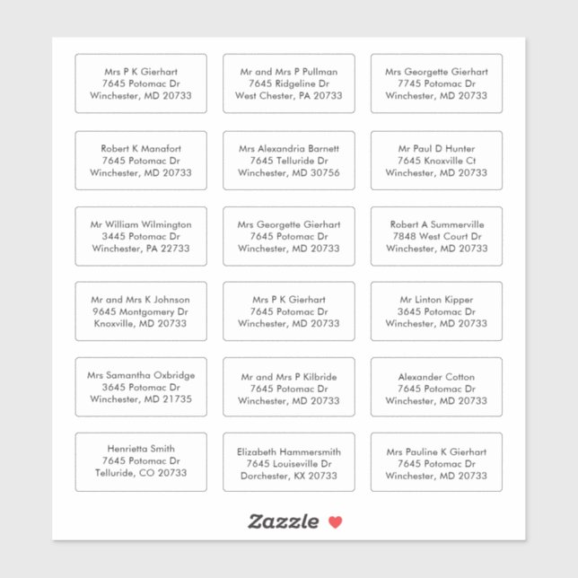 18 Empfänger Name Hochzeit Gäste Adressen Aufkleber (Blatt)
