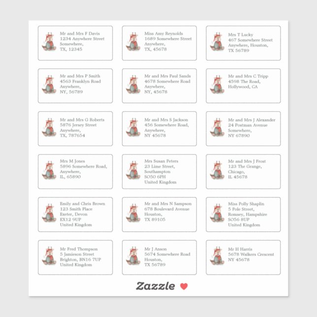 18 Empfängername Anschrift Reindeer Weihnachten Aufkleber (Blatt)