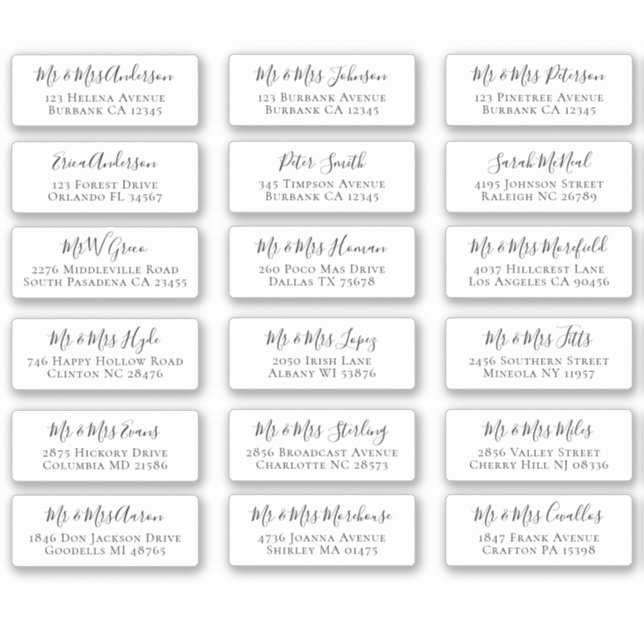 18 Étiquettes de adresse de nom de script individu (Devant)