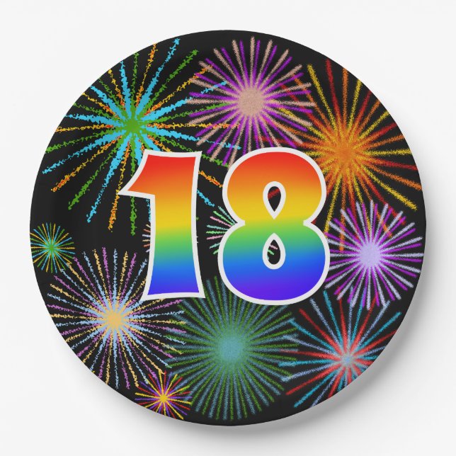 18. Event - Spaß, farbenfroh, kühl, Regenbogen 18 Pappteller (Vorderseite)