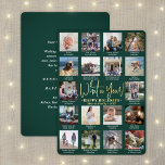 18 Foto Collage & Captions Green What a Year! Folien Feiertagskarte<br><div class="desc">Was für ein Jahr zu erinnern! Senden Sie stilvolle fröhliche Grüße und teilen Sie 18 Ihrer Lieblingsfotos mit einer individuellen 12x18-Foto Collage Green und Goldfolie-Urlaubskarte. Der Text auf diesem Template ist einfach zu personalisieren und enthält alle Formulierungen wie Frohe Weihnachten, glückliche Feiertage, Frohe Festtage, Neujahrsjubiläen usw. (IMAGE PLACEMENT TIP: Eine...</div>