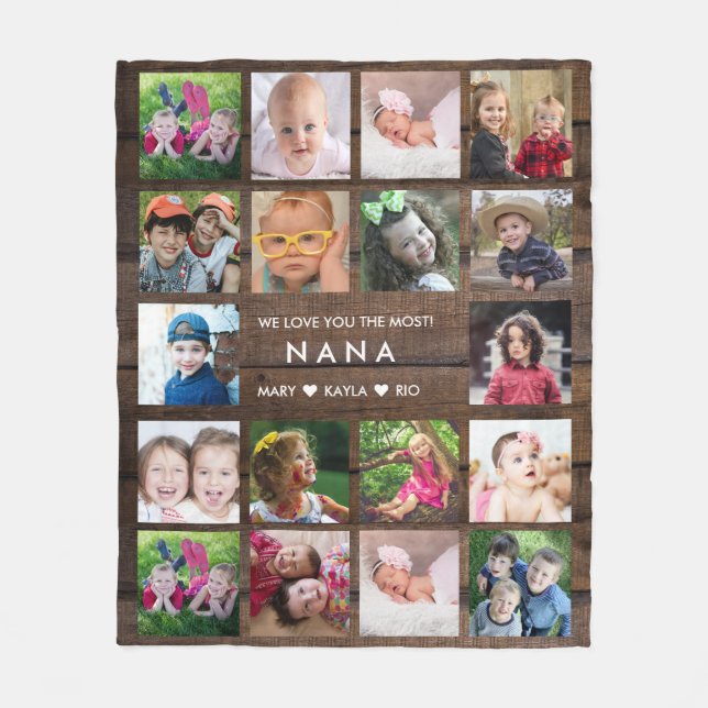 18 Foto Collage Dark Wood Liebe You Nana Fleecedecke (Vorderseite)