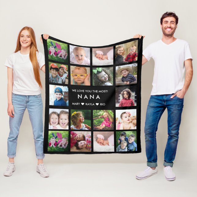 18 Foto Collage Wir Liebe Sie Nana Grandkids Black Fleecedecke (Beispiel)