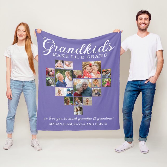 18 Foto Herz Collage Grandkids Zitat Lila Fleecedecke (Beispiel)