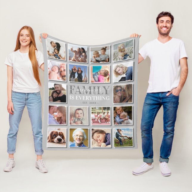 18 Fotocollage Familienname Gray Fleecedecke (Beispiel)