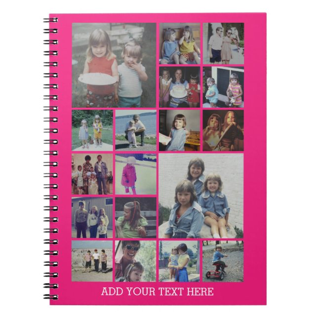 18 FotoCollage und Text - Kann Hot Pink bearbeiten Notizblock (Vorderseite)