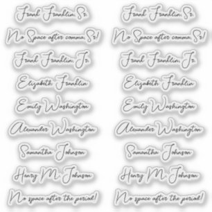 18 Gastnamen Elegante Monoline-Kalligrafieschrift Aufkleber