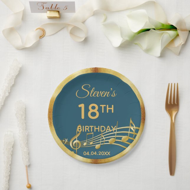 18. Geburtstag aquamarine grüne Musiknoten Pappteller (Hochzeit)