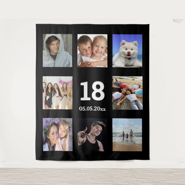 18. Geburtstag benutzerdefinierte Foto Collage sch Wandteppich (Vorderseite)
