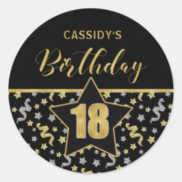 18. Geburtstag Black and Gold Confetti Runder Aufkleber
