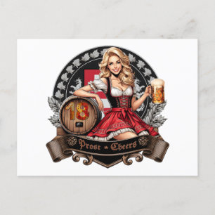 18. Geburtstag - Blondes Dirndl sagt Prost Cheers Postkarte