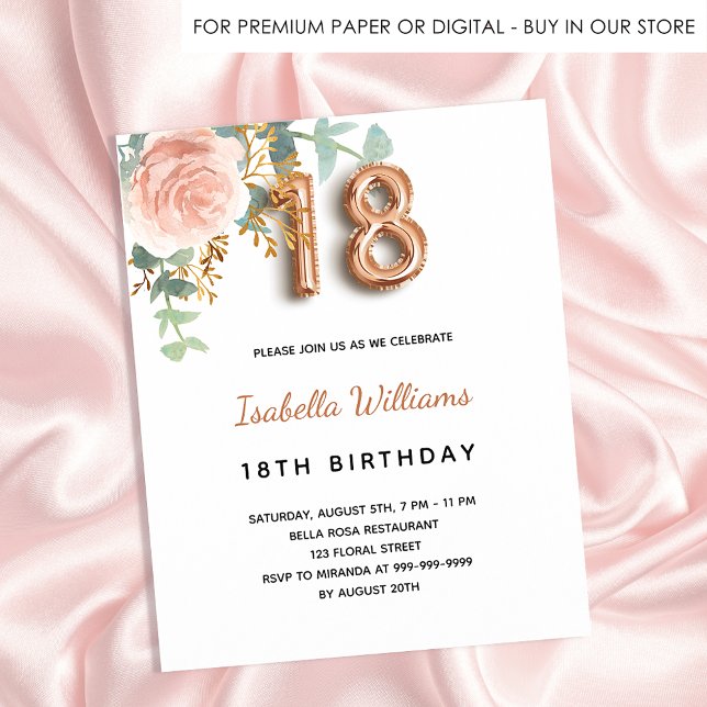 18. Geburtstag Blumenstrauß Rose Goldbarsch Eukaly Einladungspostkarte (Von Creator hochgeladen)