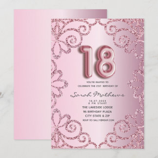 18. Geburtstag Blush Pink Glitzer Princess Einladung