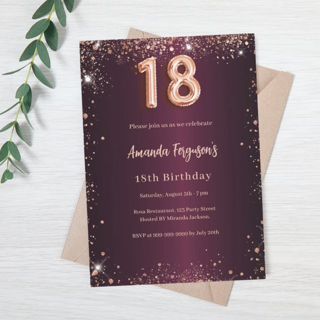18. Geburtstag burgundische Rose Gold Einladung (Von Creator hochgeladen)