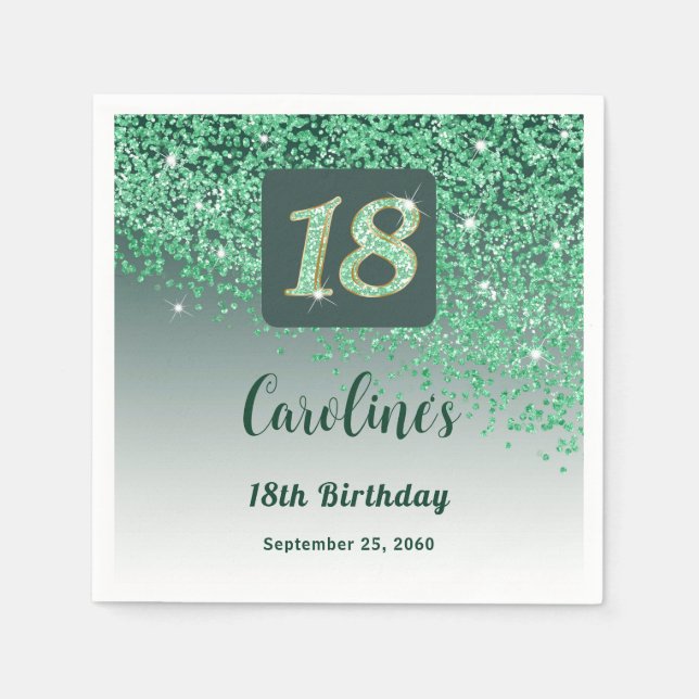 18. Geburtstag Chic Green Glitzer Serviette (Vorderseite)