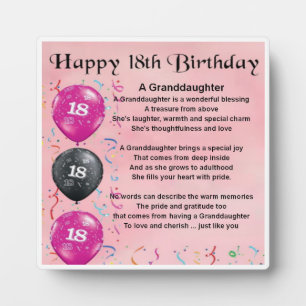 18. Geburtstag Design Großtochter Poem Plaque Fotoplatte