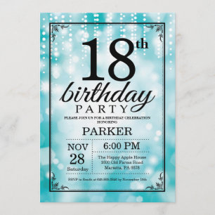 18. Geburtstag Einladung Aquamariner Glitzer