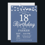 18. Geburtstag Einladung Blau<br><div class="desc">18. Geburtstag Einladung mit String Lights. Blauer Hintergrund Männer oder Frauen Lady Elegant am Tag Einladung. 13. 15. 16. 18. 20. 21. 30. 40. 50. 60. 70. 80. 90. 100. Jegliches Alter. Für weitere Anpassungen klicken Sie bitte auf die Schaltfläche "Anpassen" und verwenden Sie unser Designwerkzeug, um diese Vorlage zu...</div>