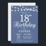 18. Geburtstag Einladung Blau<br><div class="desc">18. Geburtstag Einladung mit String Lights. Blauer Hintergrund Männer oder Frauen Lady Elegant am Tag Einladung. 13. 15. 16. 18. 20. 21. 30. 40. 50. 60. 70. 80. 90. 100. Jegliches Alter. Für weitere Anpassungen klicken Sie bitte auf die Schaltfläche "Anpassen" und verwenden Sie unser Designwerkzeug, um diese Vorlage zu...</div>