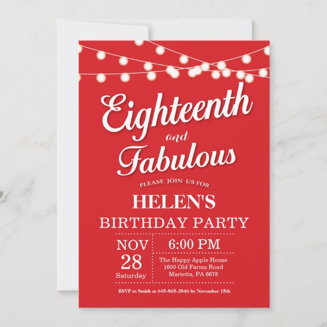18. Geburtstag Einladung Red Fabulous (Vorderseite)
