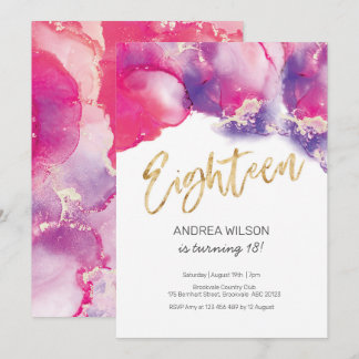 18. Geburtstag Einladung Rosa Abstrakte Wasserfarb
