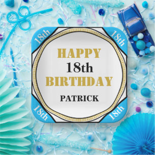18. Geburtstag Elegant Blue Gold Pappteller