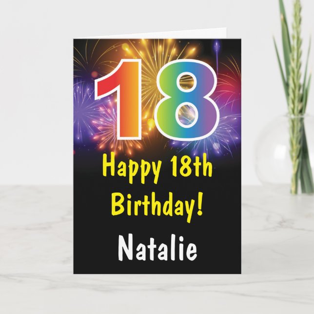18. Geburtstag Farbenfrohe Regenbogenfeuerwerk-Kar Karte (Vorderseite)