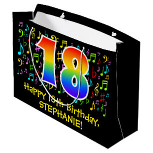 18. Geburtstag - Farbige Musiksymbole, Regenbogen  Große Geschenktüte