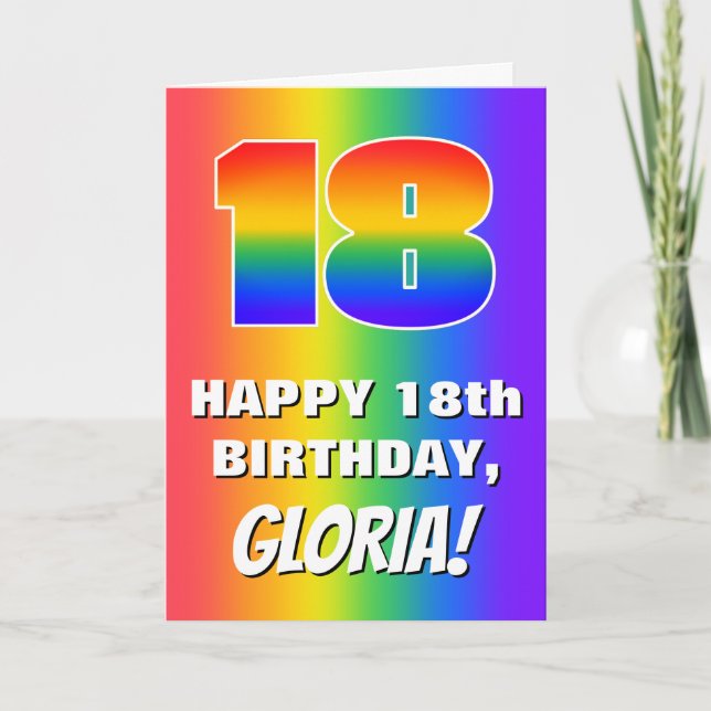 18. Geburtstag: Farbiges, lustiges Regenbogenmuste Karte (Vorderseite)