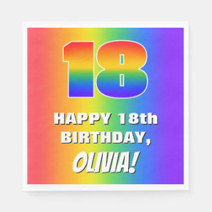18. Geburtstag: Farbiges, lustiges Regenbogenmuste Serviette