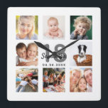 18. Geburtstag Foto Collage Mädchen Meilenstein Quadratische Wanduhr<br><div class="desc">Eine Wanduhr als Geschenk für einen 18. Geburtstag eines Mädchens,  einer jungen Frau,  die ihr Leben mit einer Collage von 8 deiner Fotos feiert.  Personalisieren und fügen Sie einen Namen,  Alter 18 und ein Datum.  Geburtsdatum oder das Datum des Jahrestages.  Schwarz-Graue Buchstaben.  Ein schick weißer Hintergrund.</div>