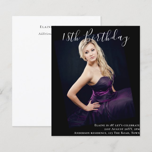 18. Geburtstag FOTO Einladung zur Ankündigung (Vorne/Hinten)