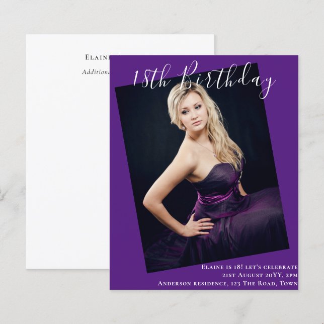 18. Geburtstag FOTO Einladung zur Ankündigung (Vorne/Hinten)