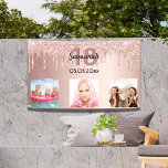 18. Geburtstag Foto Rose Gold Rosa Glitzer Banner<br><div class="desc">Für einen 18. Geburtstag als Party willkommen Banner oder Wanddekoration. Eine Collage von 3 Fotos von Freunden, Familie, Interessenten oder Haustieren. Personalisieren und fügen Sie ihren Namen, Alter 18 und ein Datum. Geburtsdatum oder Geburtsdatum der Geburtstagsparty. Eine gürtelgoldene Rose, rot-rosa Imitate Metallfolie als Hintergrund. Dekoriert mit Rose vergoldeten Imitaten Glitzer...</div>