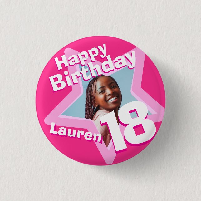 18. Geburtstag Foto Spaß heiß rosa Taste/Abzeichen Button (Vorderseite)