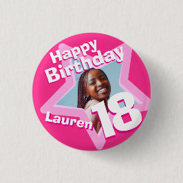 18. Geburtstag Foto Spaß heiß rosa Taste/Abzeichen Button