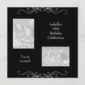 18. Geburtstag Fotos Black Silver Trim Einladung