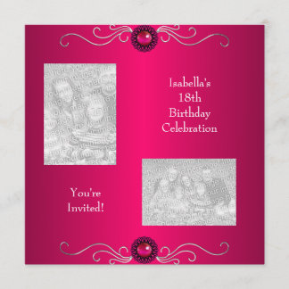 18. Geburtstag Fotos Rosa Silberschmuckstück Einladung