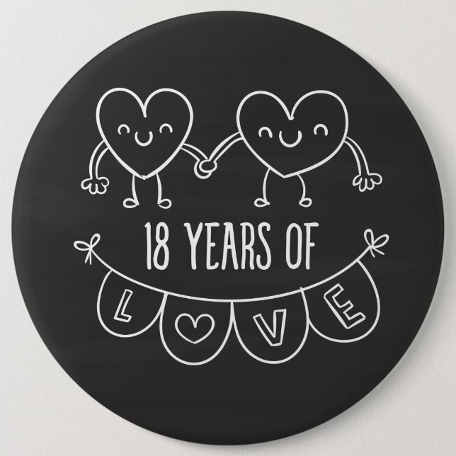 18. Geburtstag Geschenk Chalk Herzen Button (Vorderseite)
