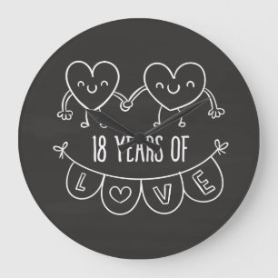 18. Geburtstag Geschenk Chalk Herzen Große Wanduhr