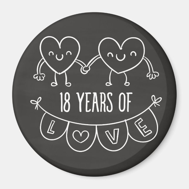 18. Geburtstag Geschenk Chalk Herzen Magnet (Vorne)