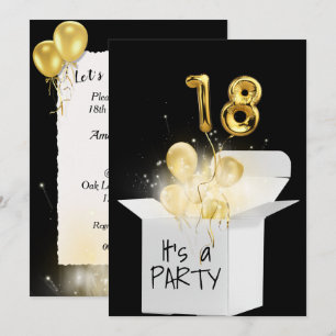 18. Geburtstag Gold Ballons in weißer Box Einladung