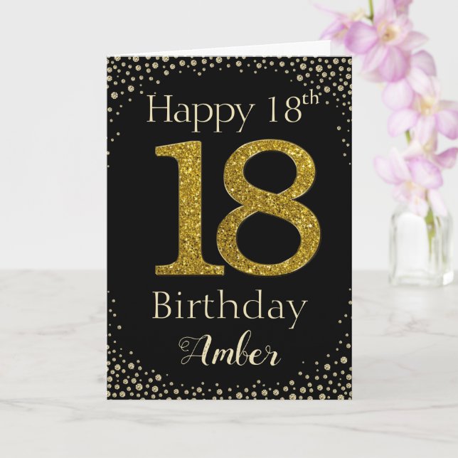 18. Geburtstag Goldener Glitzer Karte (Orchidee)