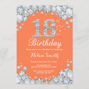 18. Geburtstag Koralle und Silver Diamond Einladung
