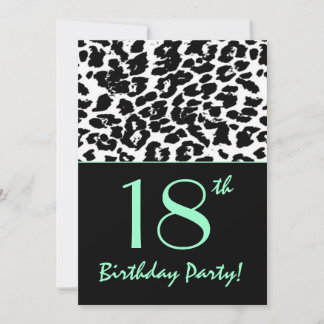 18. Geburtstag Leopard Print Schwarz-weiß Aqua Einladung