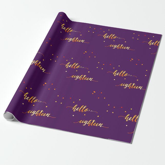 18. Geburtstag lila Gold hello 18 Typografie Geschenkpapier (Ungerollt)