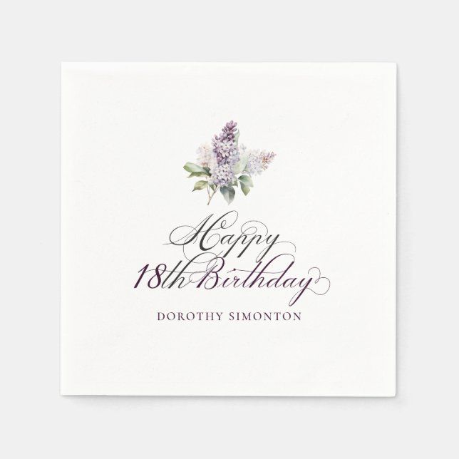 18. Geburtstag Lila Lilac Spring Blume Cocktail Serviette (Vorderseite)