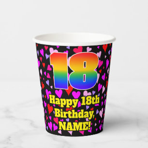 18. Geburtstag: Loving Hearts Pattern, Regenbogen Pappbecher